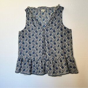 Max Studio Blue & White Floral Sleeveless Peplum Blouse Size L